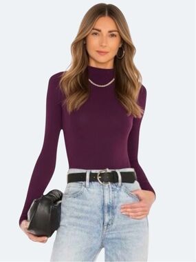 Aritzia Babaton Contour Mockneck Longsleeve PlumThong Bodysuit Size M